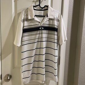 Oakley Men's Polo Shirt - White and Black Stripes
